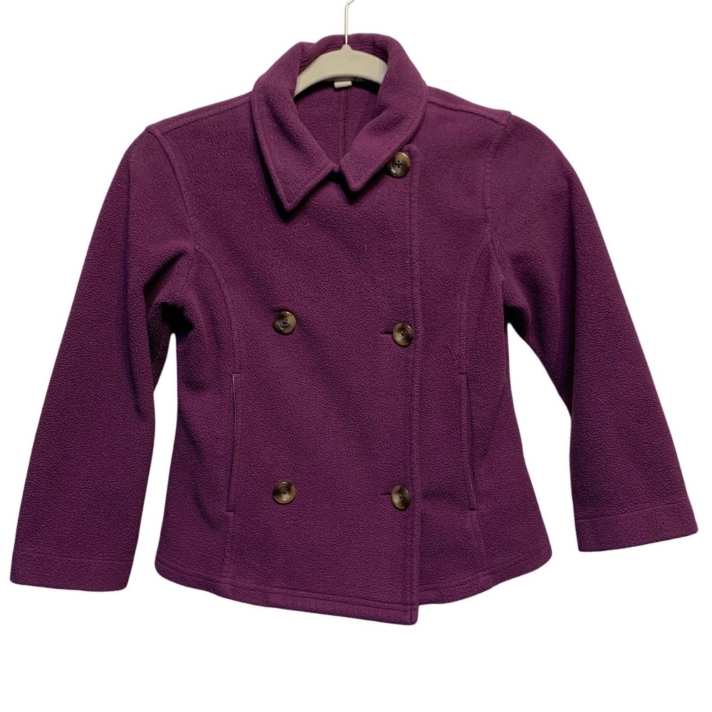 Lands End Fleece Girls Pea Coat Jacket 6X-7 Purple Preppy School Casual Classic